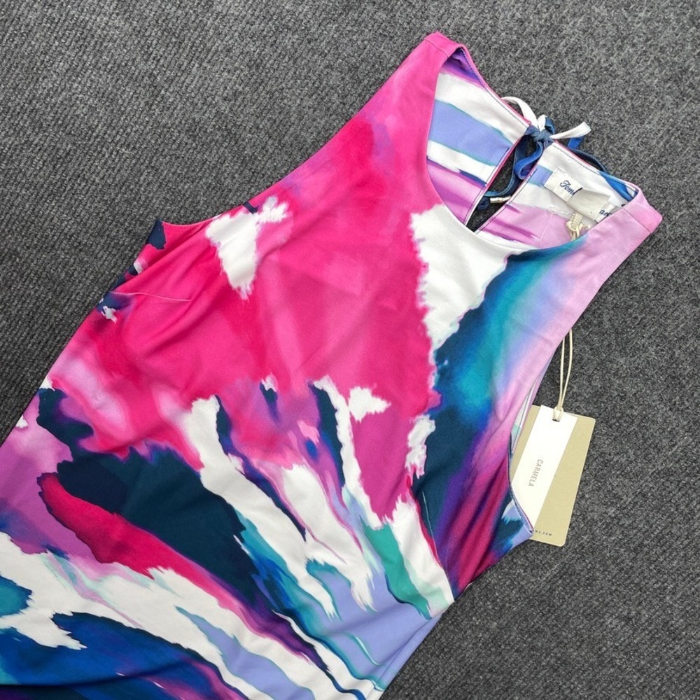 Tommy Bahama Carmela Maxi Dress XS Pink Blue Abstract Tropical Boho New